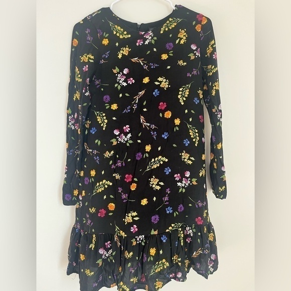 Zara Viscose Black Floral Print Long Sleeve Ruffled Mini Dress - Picture 3 of 12